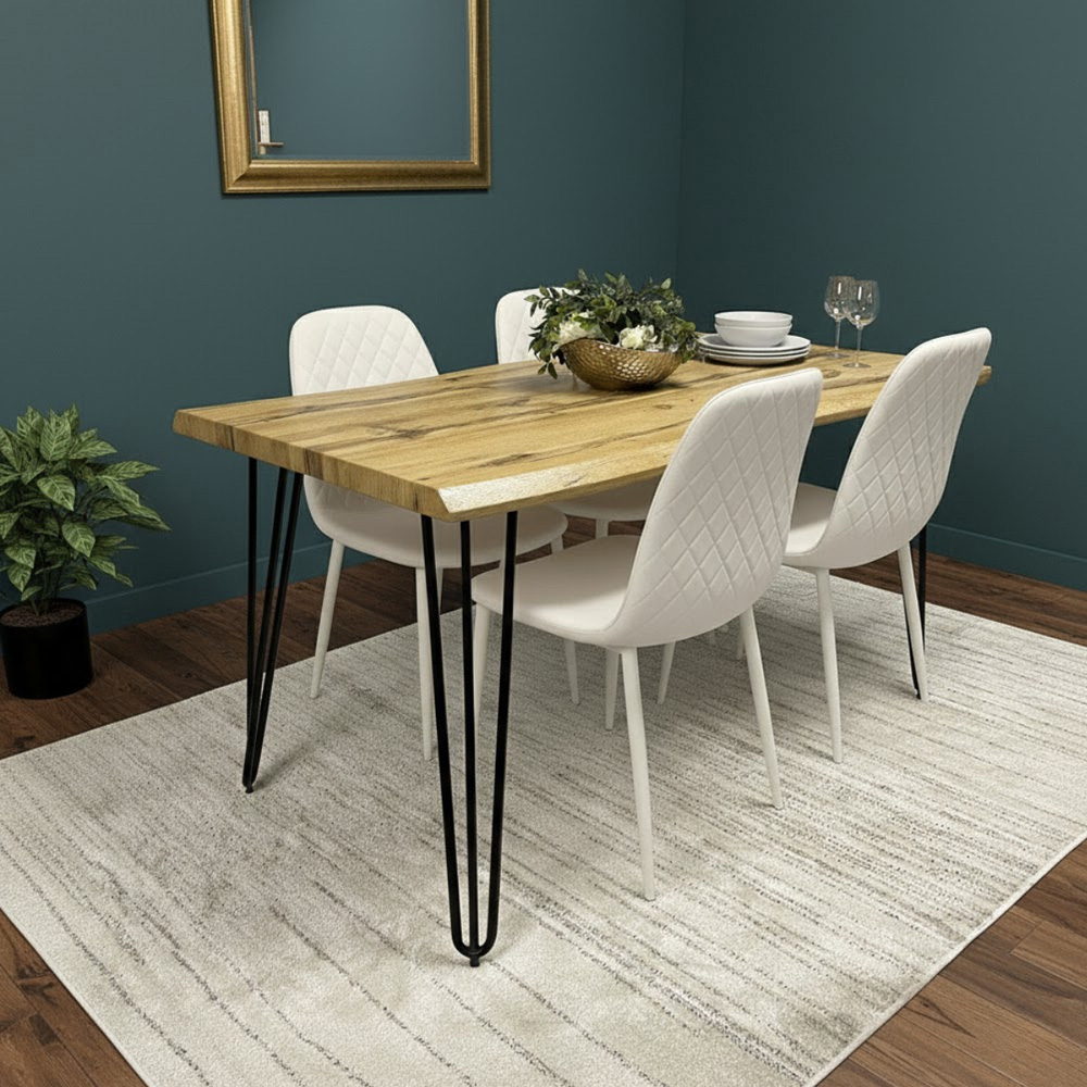 Kosy Koala 4 Seater Faux Leather Wooden Dining Set Cream Image 4