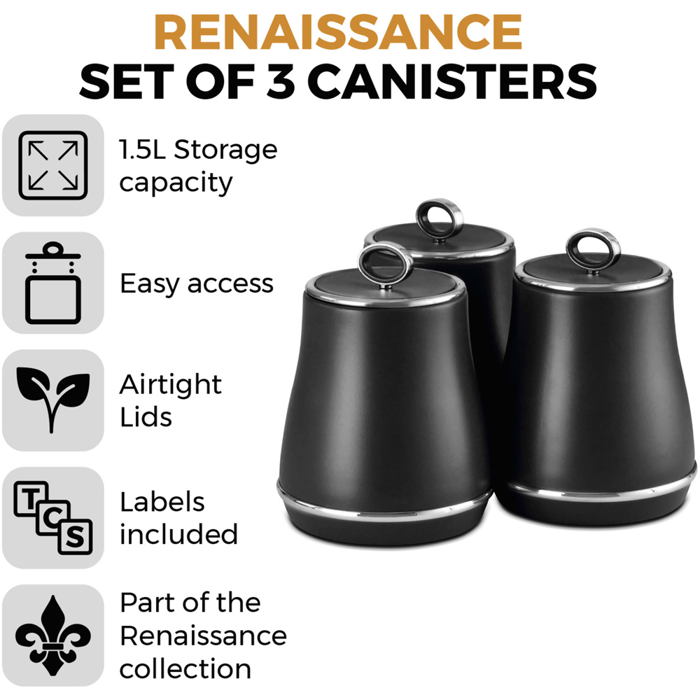 Tower Renaissance 3 Piece Black and Chrome Canisters Set Image 7