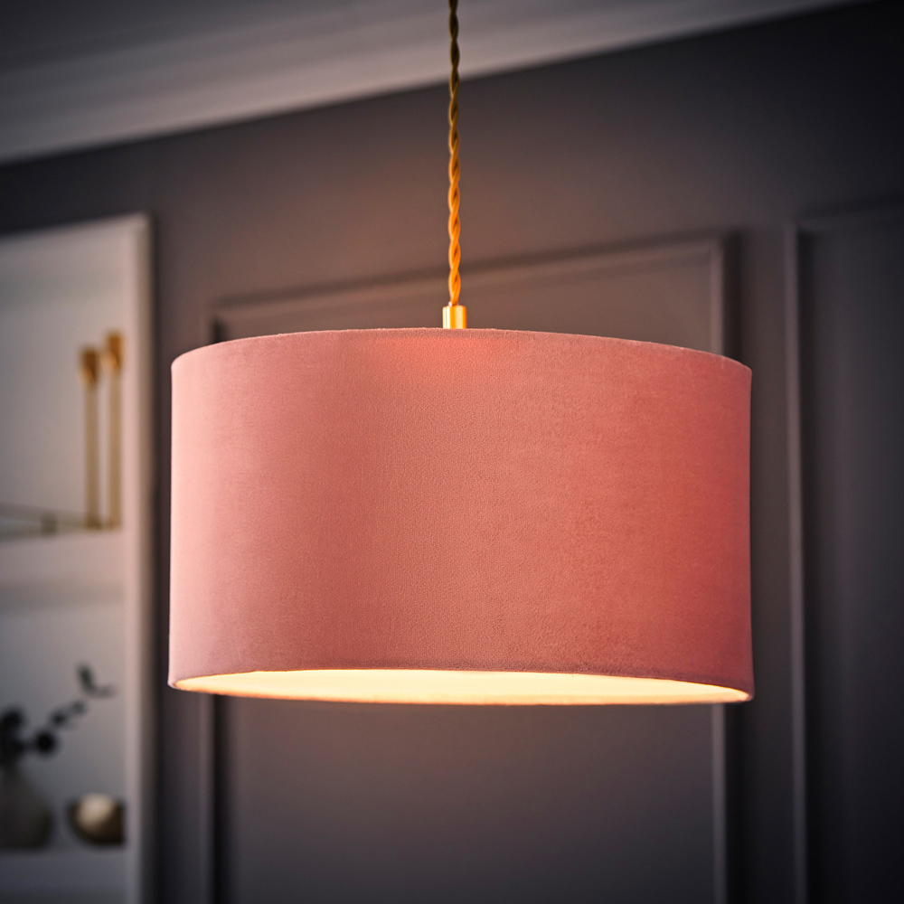 ValueLights Reni Blush Velvet Drum Ceiling Lamp Shade 35cm Image 6