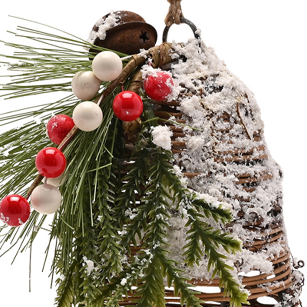 The Seasonal Gift Co. Faux Foliage Wicker Bell Hanging Christmas Decoration Image 2