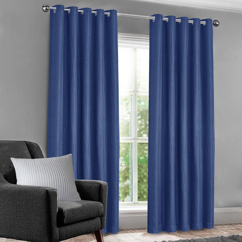 Velosso Waffle Navy Blackout Curtains 117 x 183cm Image 1