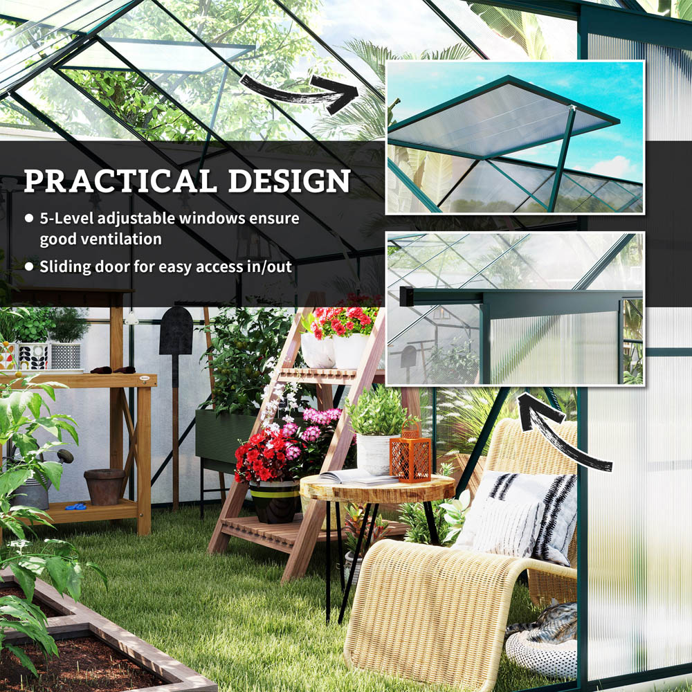Outsunny 8 x 12ft Green Aluminium Polycarbonate Greenhouse Image 5