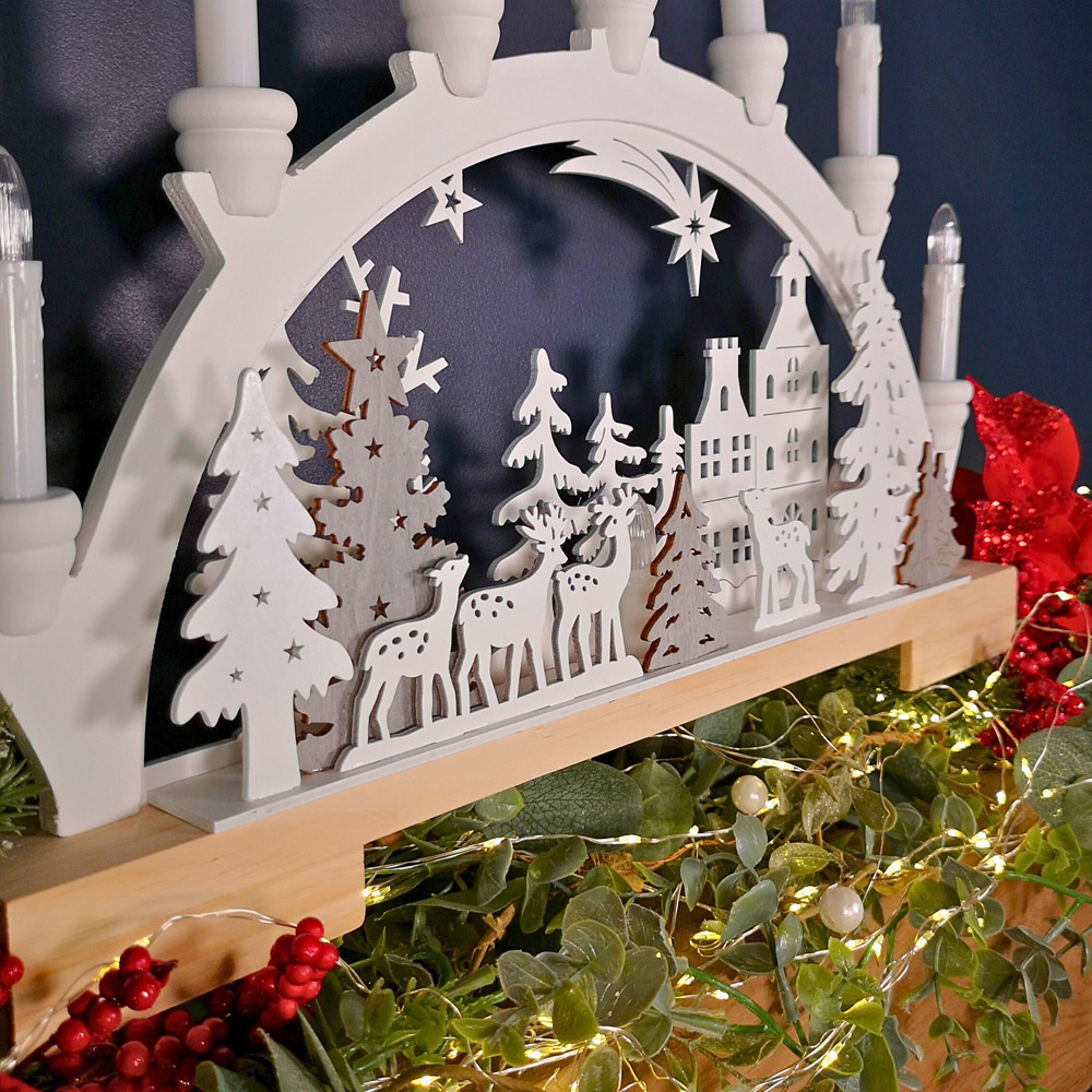 Samuel Alexander Wooden Reindeer Scene Candle Bridge LED Christmas Decoration 45cm Image 3
