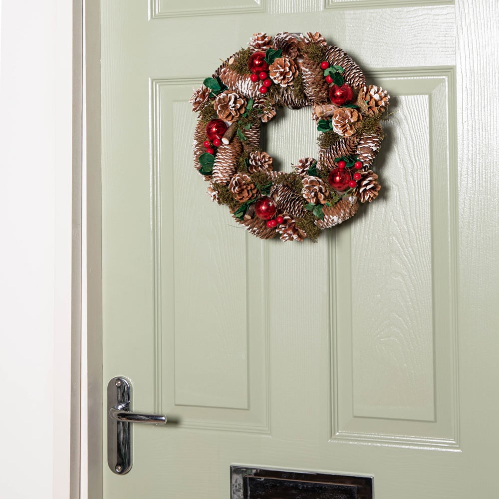 Samuel Alexander YuleFest Christmas Wreath with Baubles and Snow Tipped Pine Cones 36cm Image 5