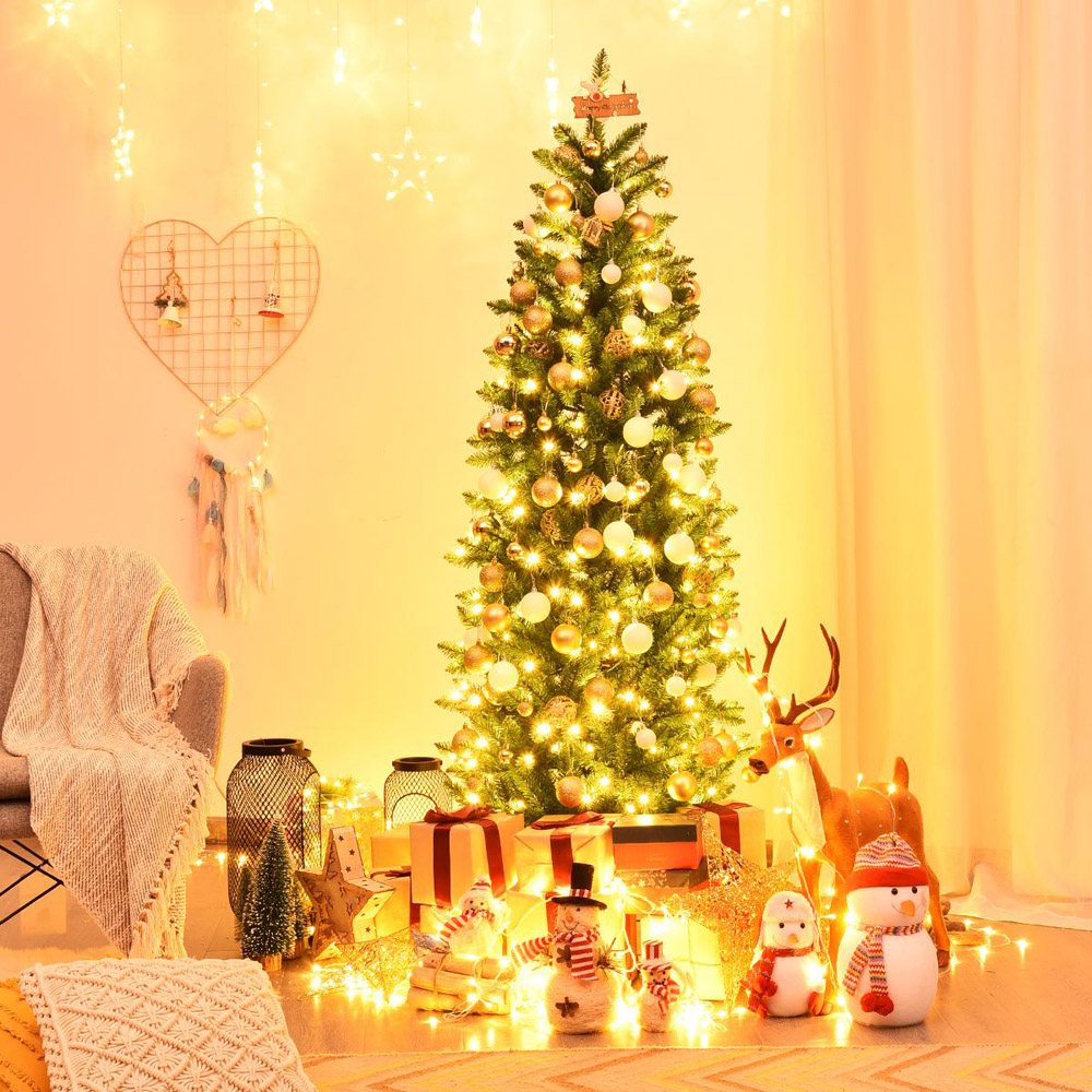 Costway Pre Lit Warm White LED Artificial Pencil Christmas Tree 6ft Image 2