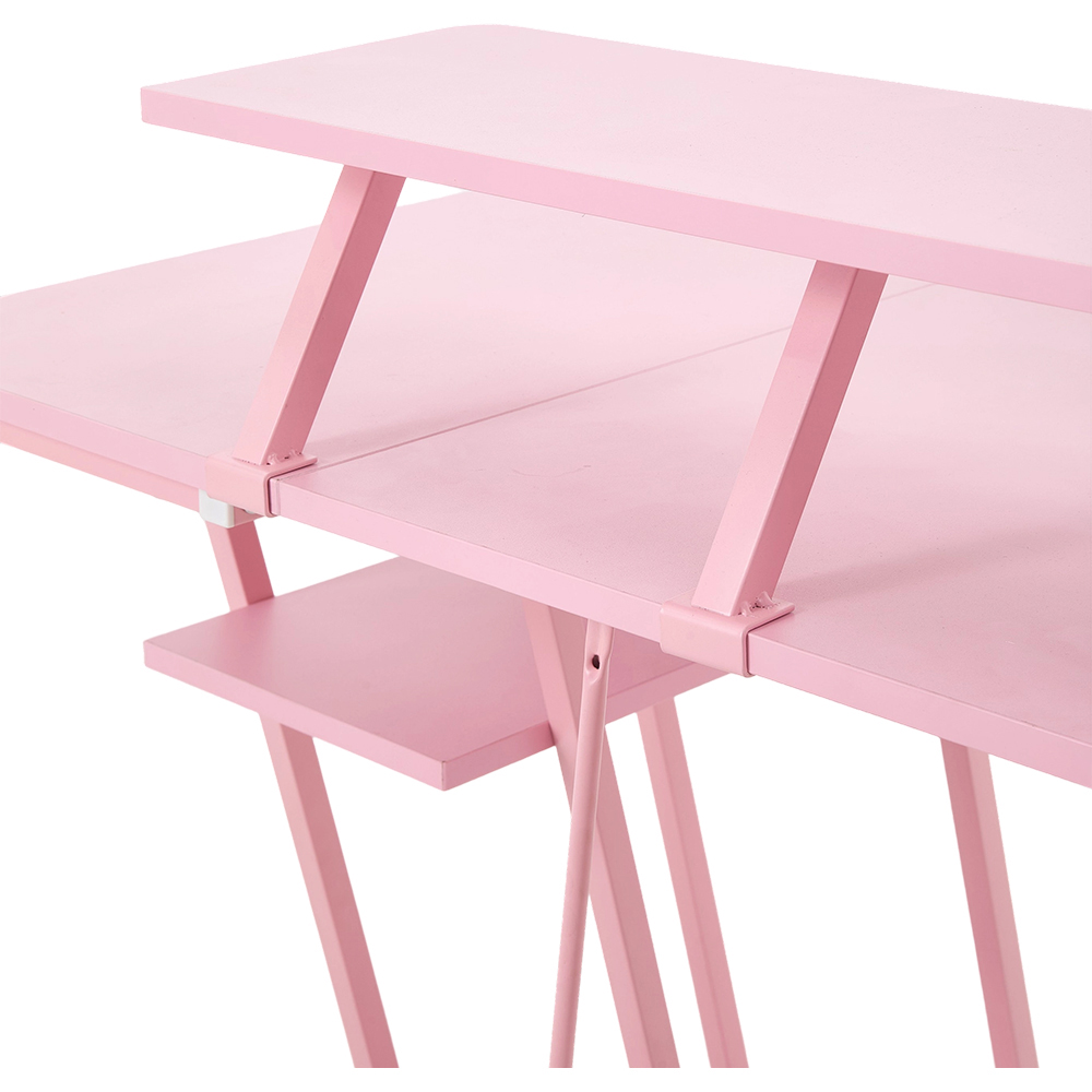 Living and Home Pink L-Shaped Gaming Desk with Monitor Stand and Shelf Image 5