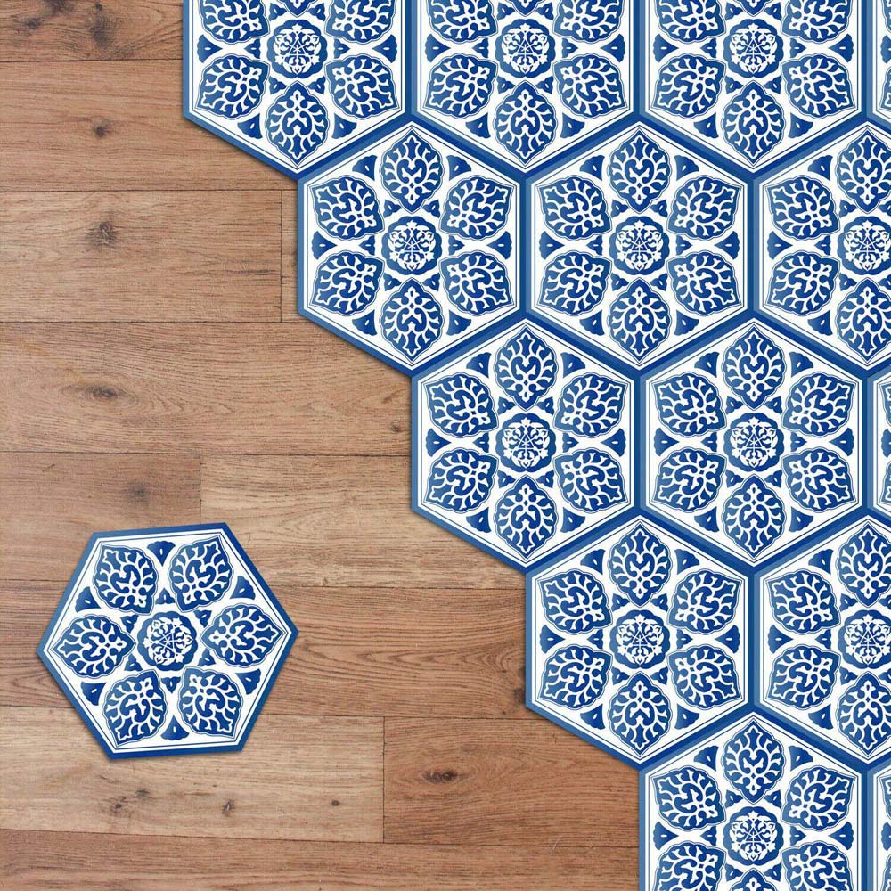 Walplus Porcelain Blue Hexagon Floor Tile Stickers 10 Pack Image 4