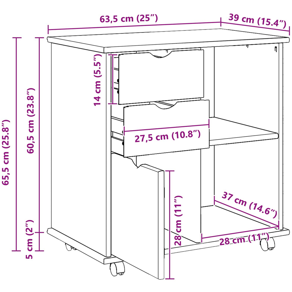 vidaXL Single Door 2 Drawer 2 Shelf White Rolling Storage Cabinet Image 9