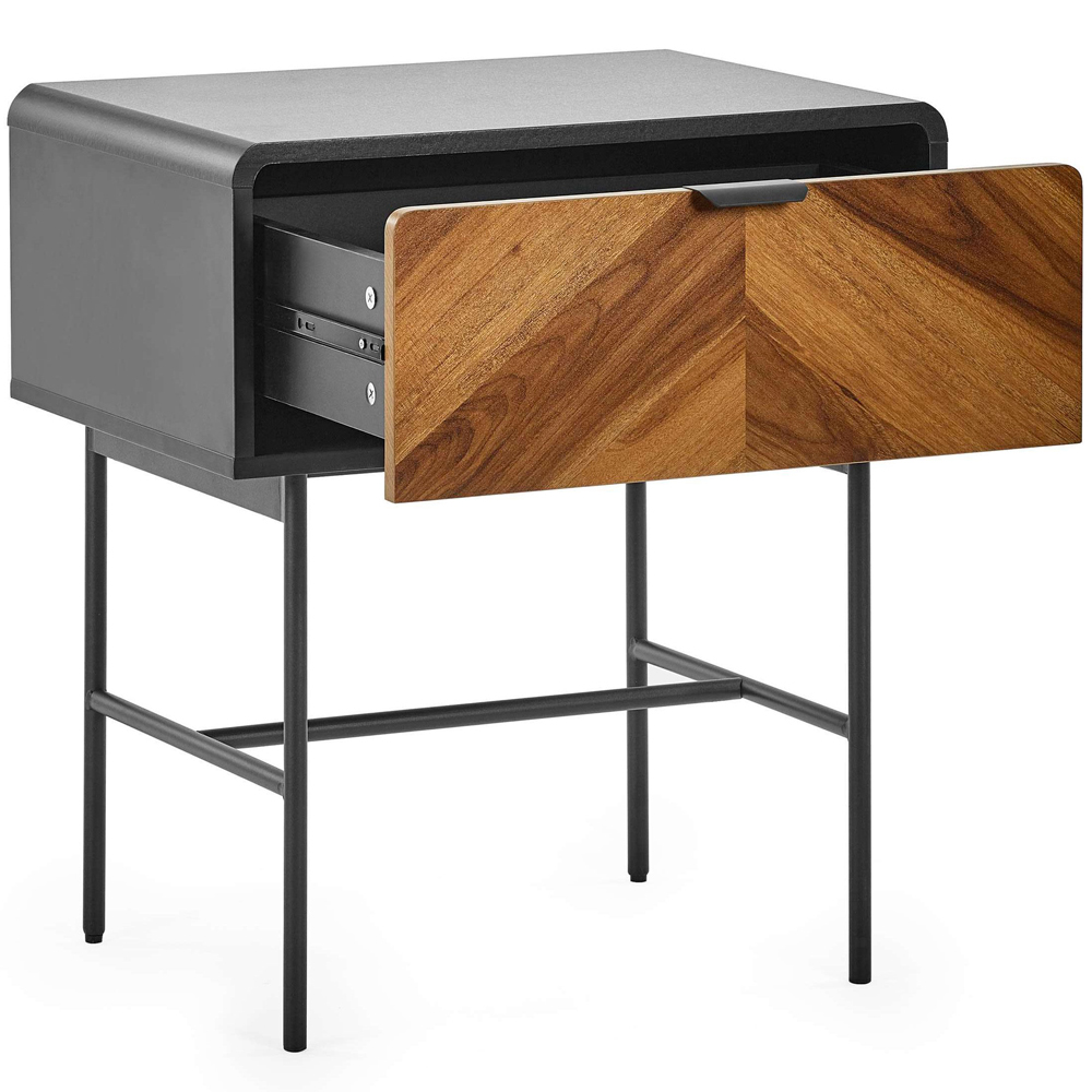 Julian Bowen Alvin Single Drawer Black and Chevron Natural Wood Effect Lamp Table Image 4