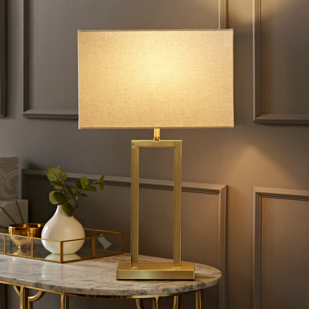 ValueLights Gloria Gold Double Stem Metal LED Table Lamp with Rectangular Lamp Shade Image 2