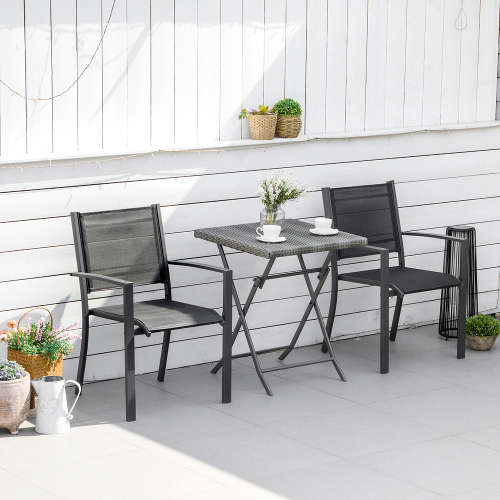 Outsunny Set Of 2 Dark Grey and Black Texteline Garden Chairs Image 7