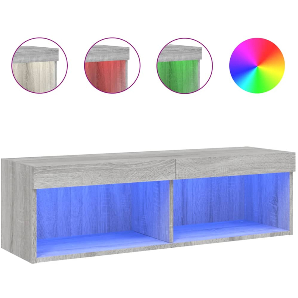 vidaXL 2 Shelf Grey Sonoma Wall Mounted TV Cabinet with LED Lights Image 4