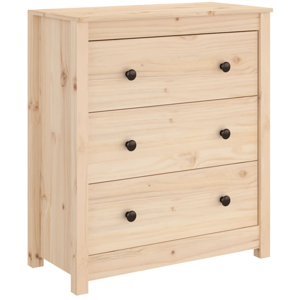 vidaXL 3 Drawer Natural Solid Wood Pine Sideboard Image 2