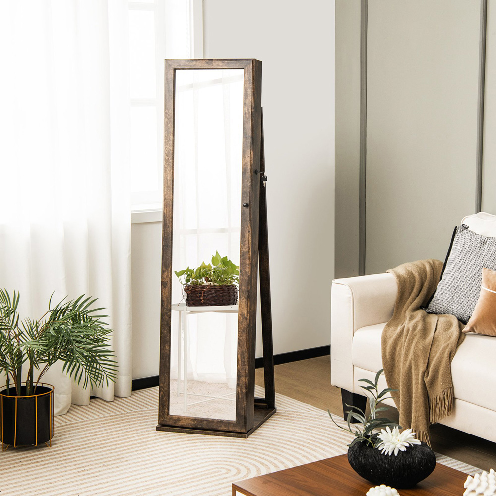 Costway Brown Mirrored Jewellery Armoire with Display Shelf Image 3