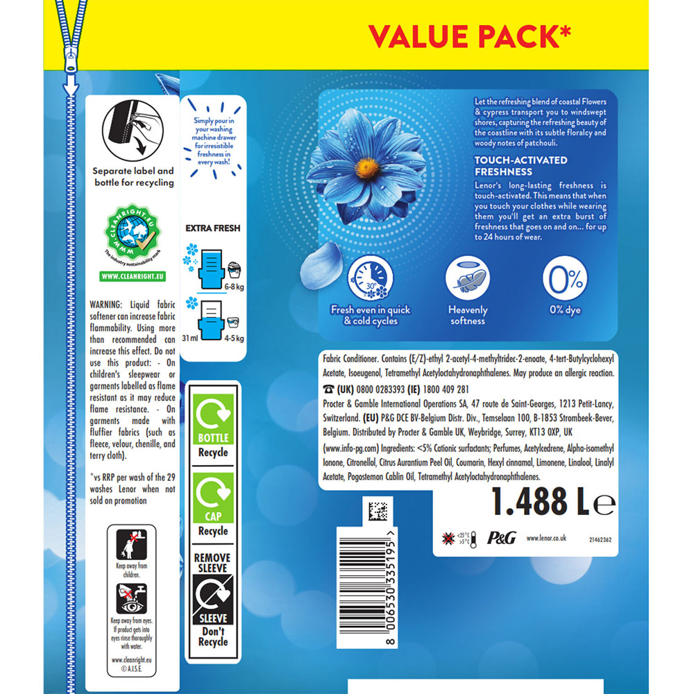 Lenor Touch Activated Freshness Fabric Conditioner Coastal Flowers and Cypress Image 2