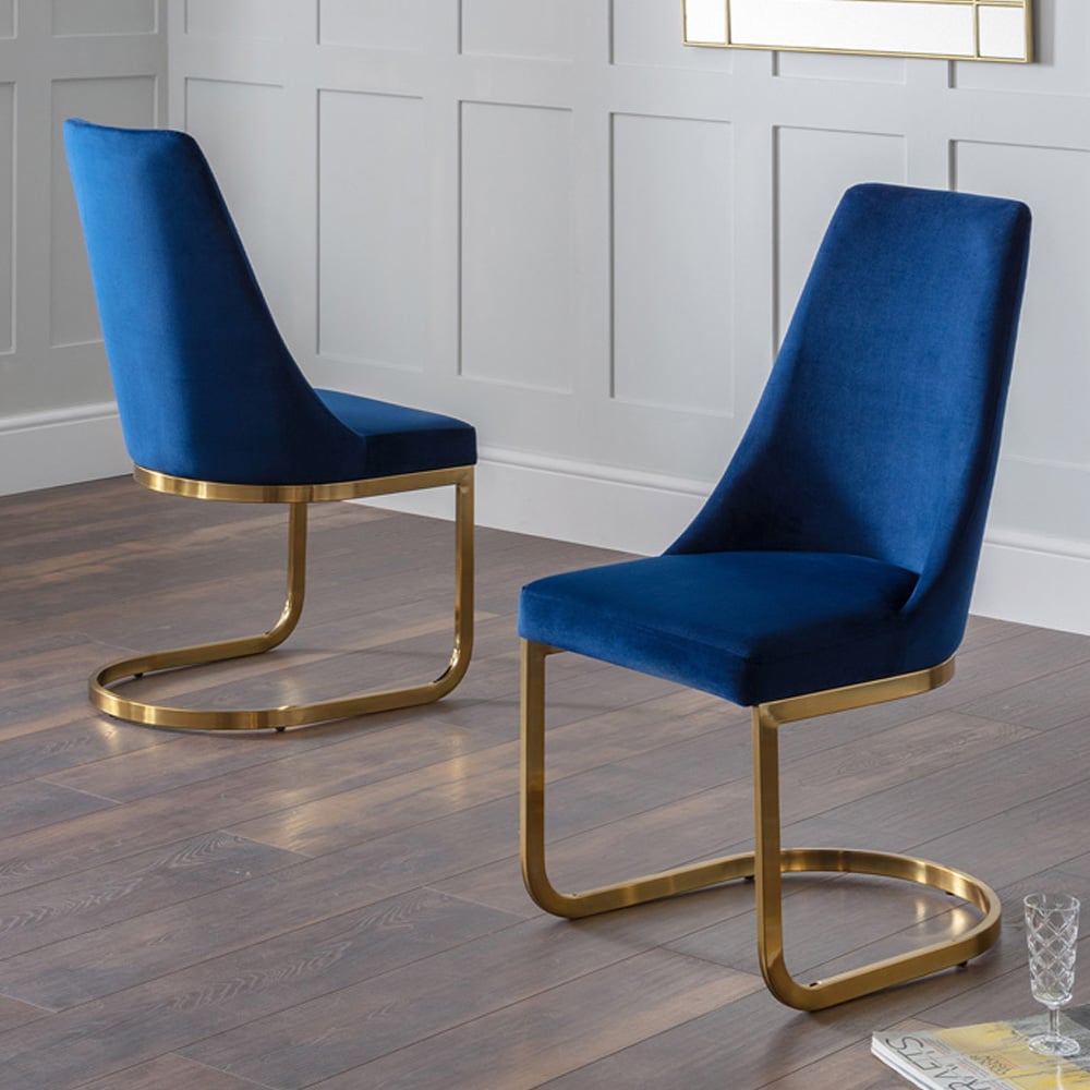 Julian Bowen Vittoria Cantilever Set of 2 Blue Dining Chairs Image 1
