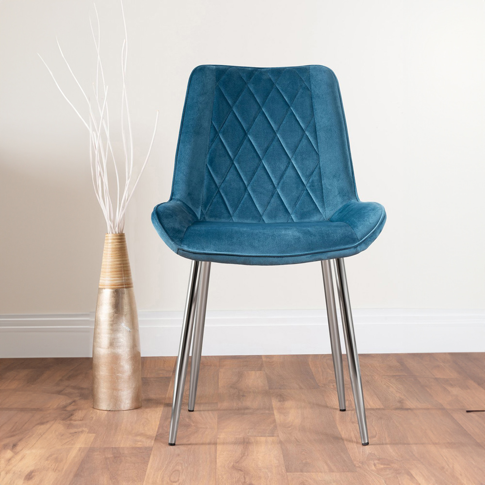 Furniturebox Arona Cesano 6 Seater Round Dining Set Blue and Chrome Image 2