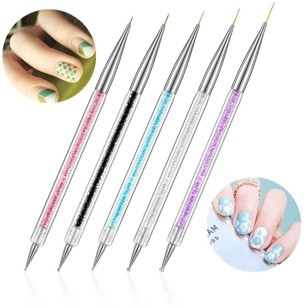 ATEK 5 Piece Double-Ended Nail Art Dotting and Liner Painting Brush Set Image 6