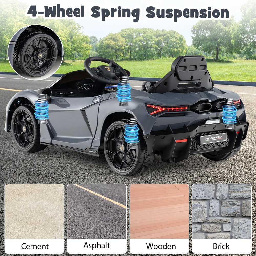 Costway Kids Grey Licensed Lamborghini Revuelto Ride On Car with Hydraulic Doors 12V Image 7