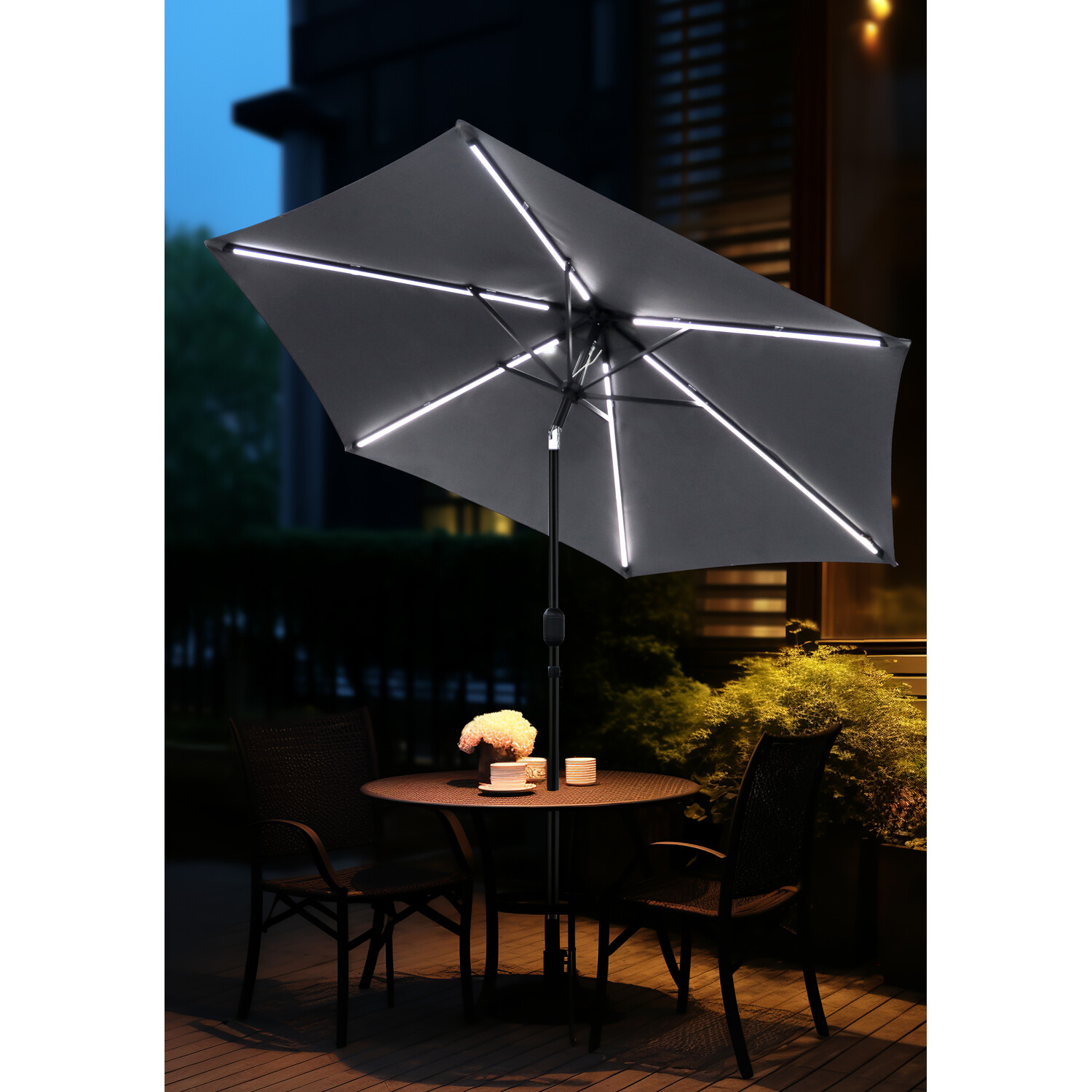 Outdoor Essentials Grey Parasol with Removable LED Lights 2.7m Image 4