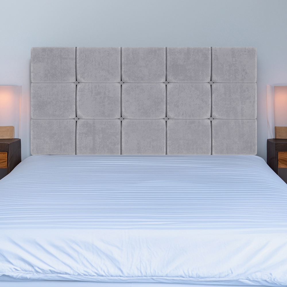 Bedmaster Single Seal Grey Naples Velvet Pearl Squared Headboard Image 1