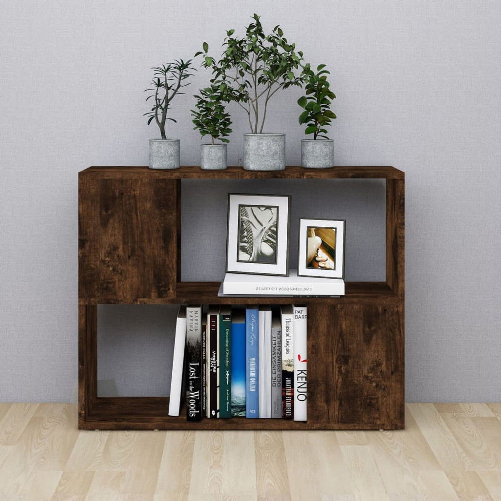 vidaXL 2 Shelf Smoked Oak Bookcase Image 7
