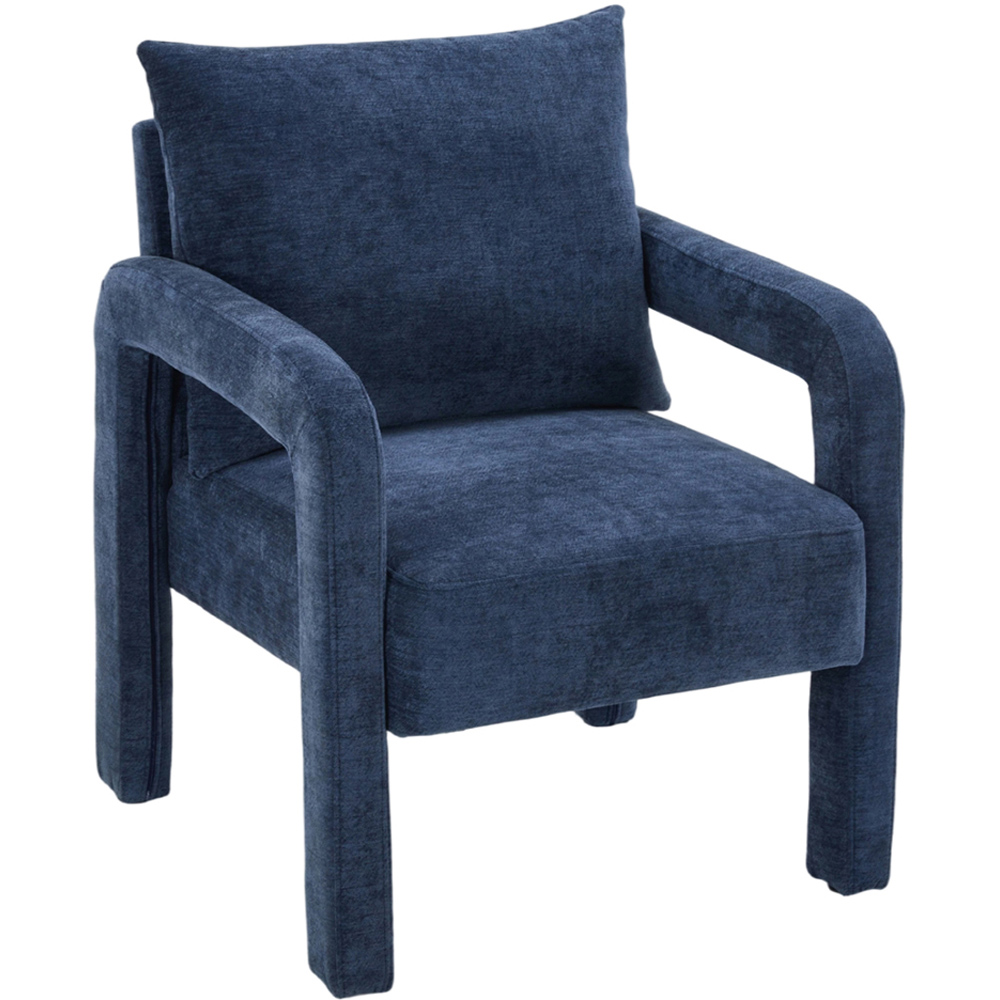 Living and Home Dark Blue Chenille Upholstered Accent Chair with Lumbar Pillow Image 2