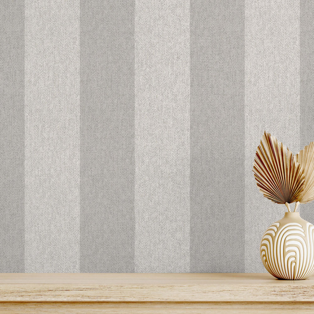 Crown Harris Stripe Soft Grey Wallpaper Image 6
