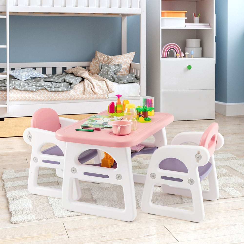 Costway 2 Seater Kids Dining Set Pink Image 4