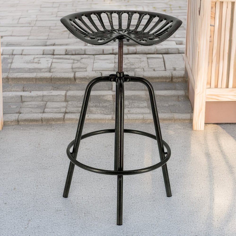 Fallen Fruits Black Cast Iron Tractor Height Adjustable Bar Stool Image 1