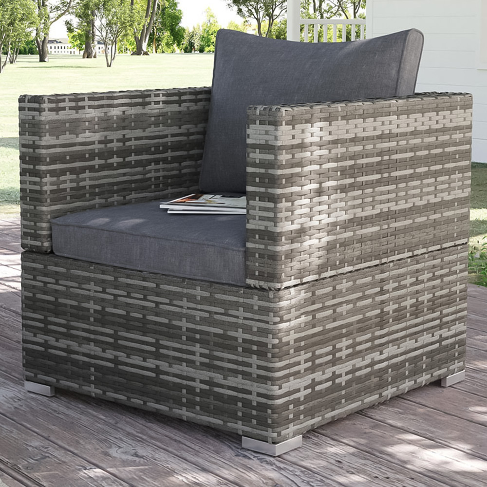 Outsunny Deep Grey Single Rattan Sofa Chair with Padded Cushion Image 1