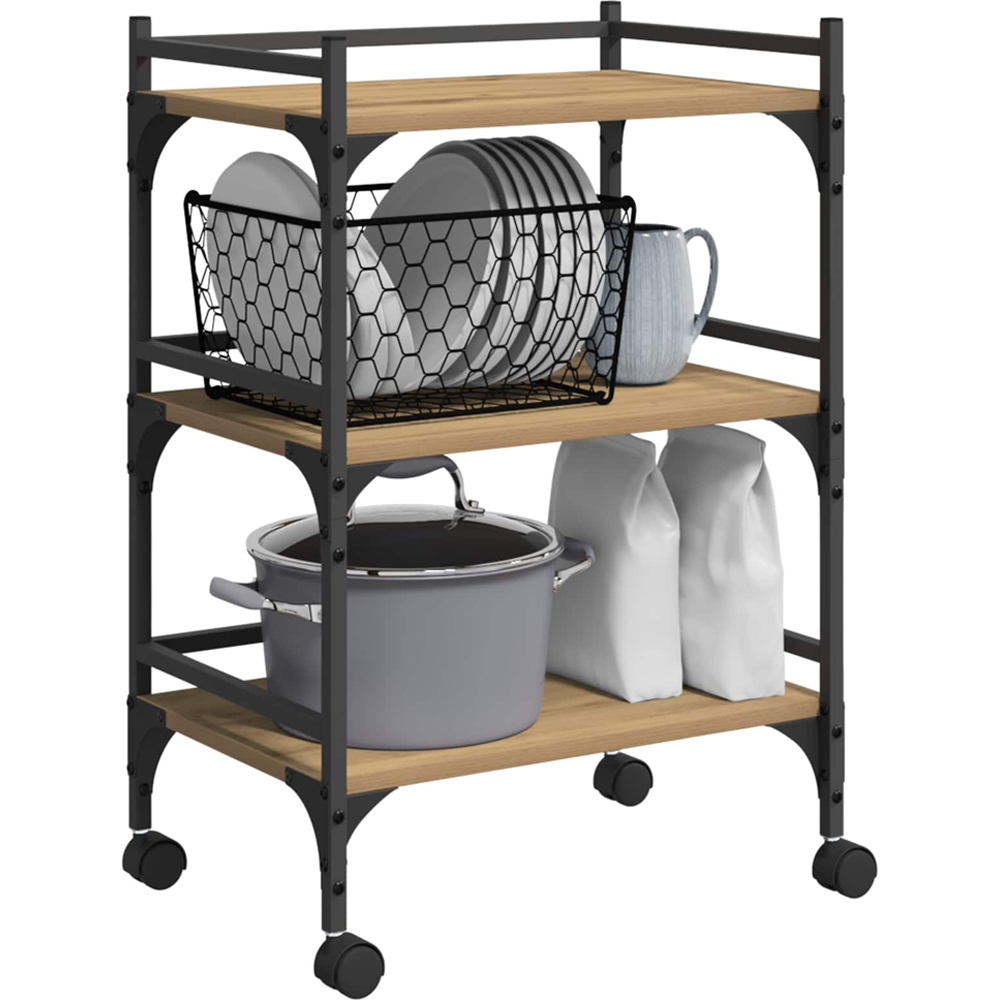 vidaXL 3 Shelf Old Wood Kitchen Trolley Image 3