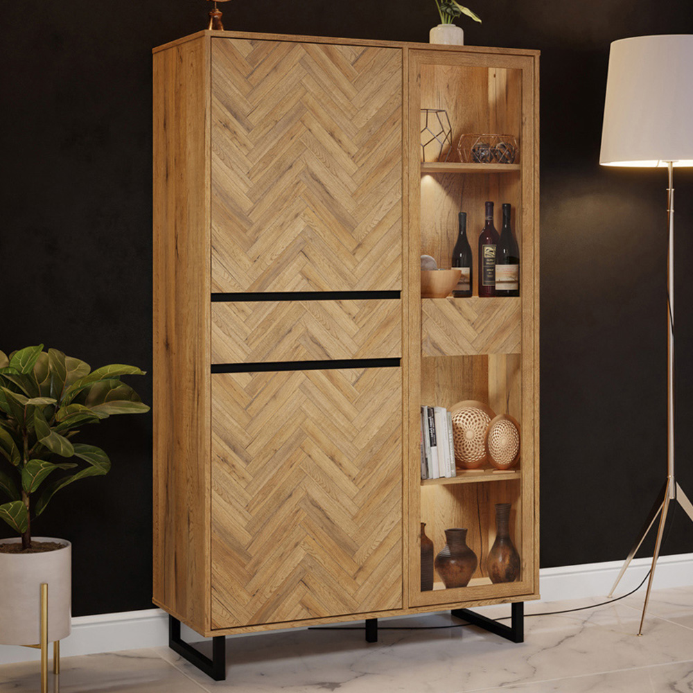 Florence 3 Door Single Drawer Bartex Oak and Black Display Cabinet Image 1