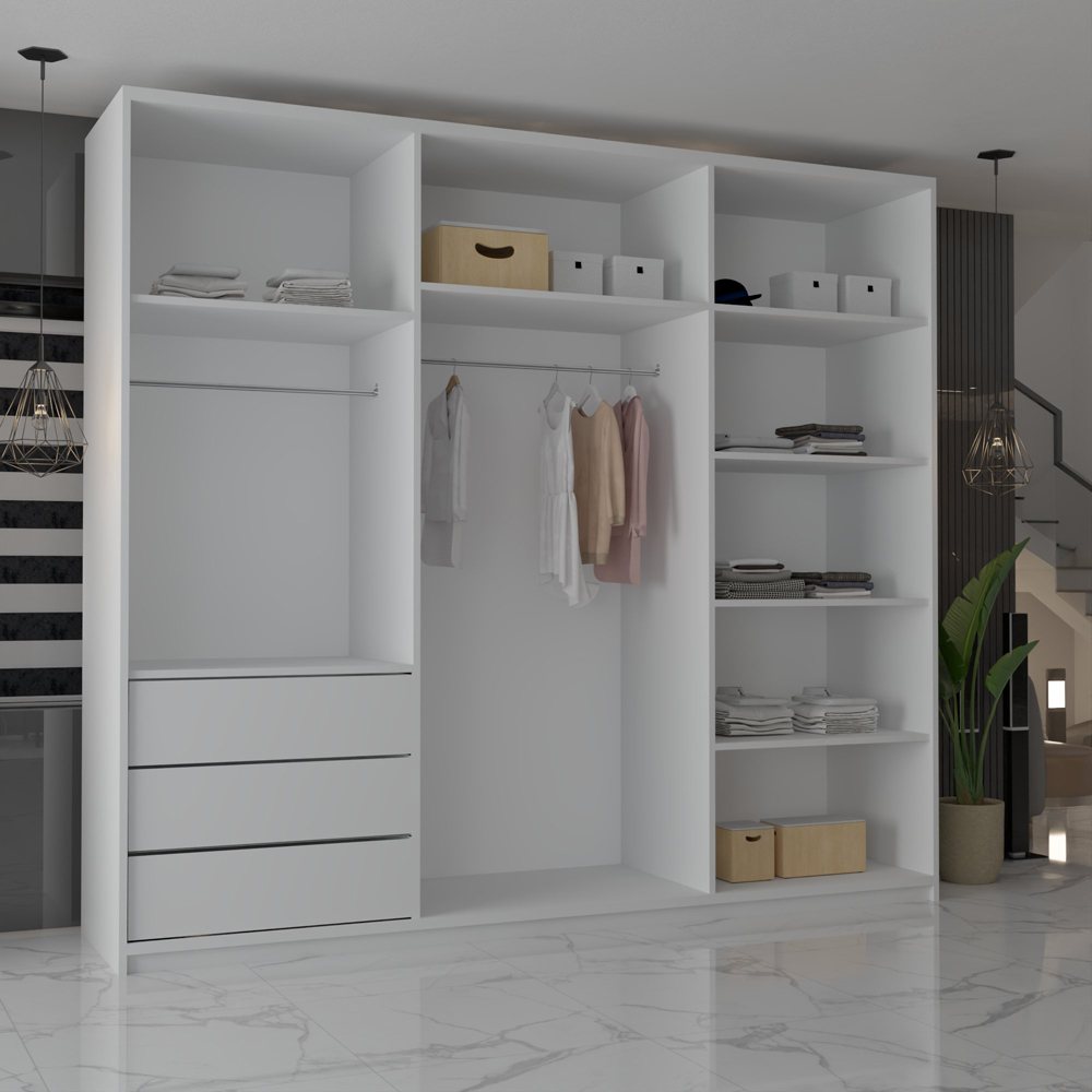M N Furniture Modern Gala 3 Door White Mirrored Sliding Wardrobe 250cm Image 3