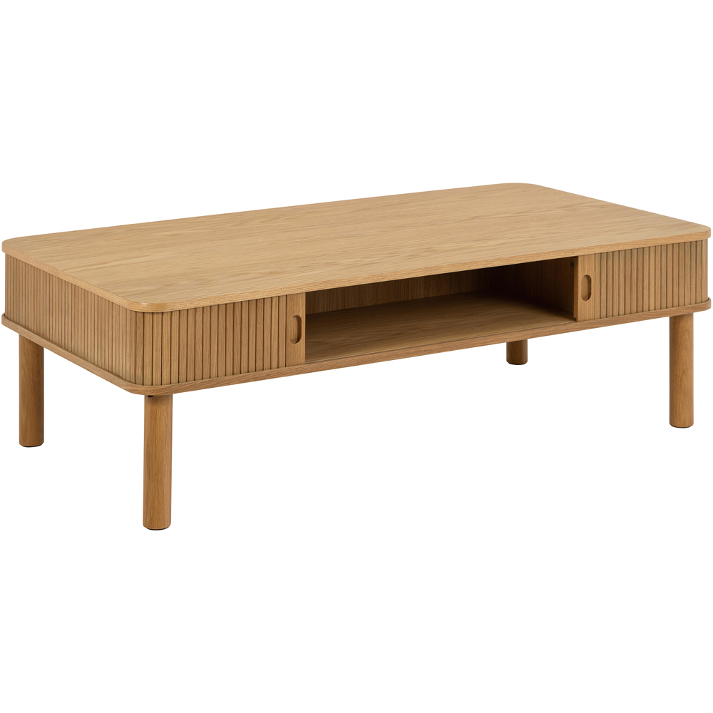 Florence Langley 3 Shelf Oak Coffee Table with Sliding Door Image 2