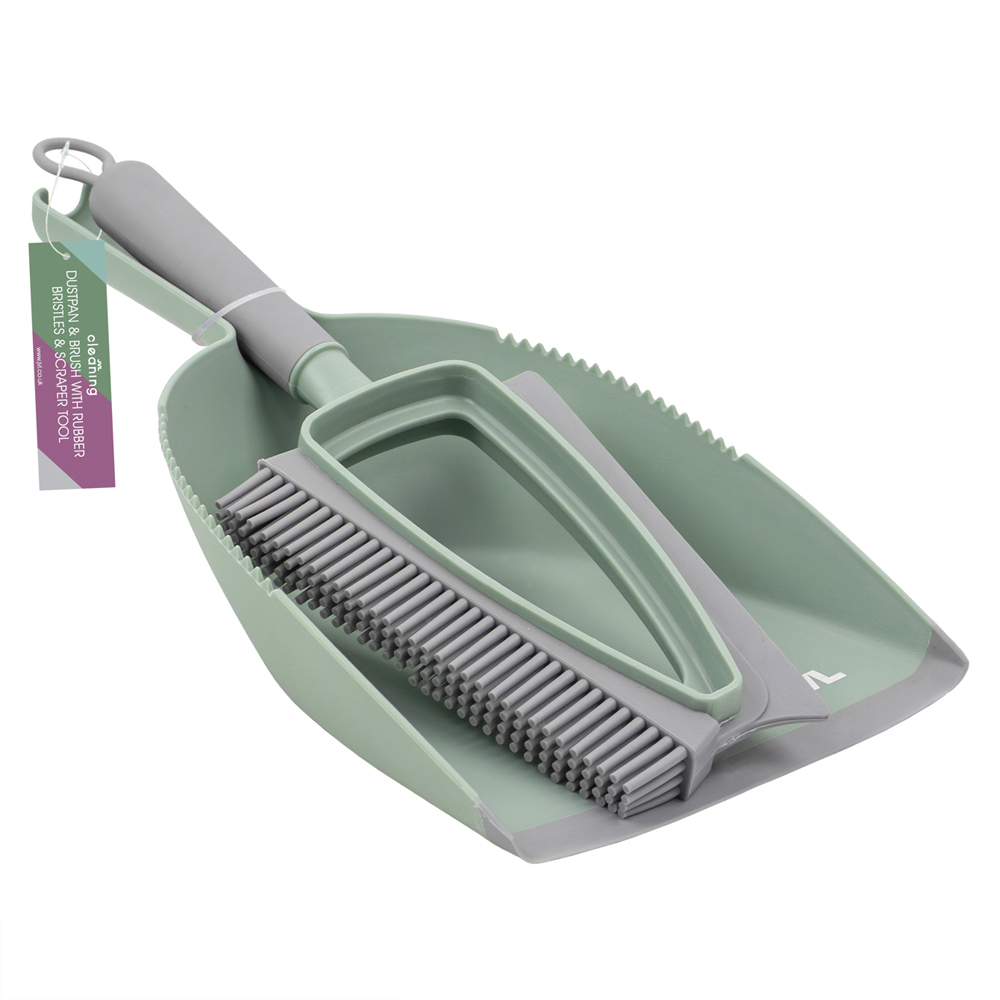 JVL Green Rubber Dust Pan and Brush Set Image 5