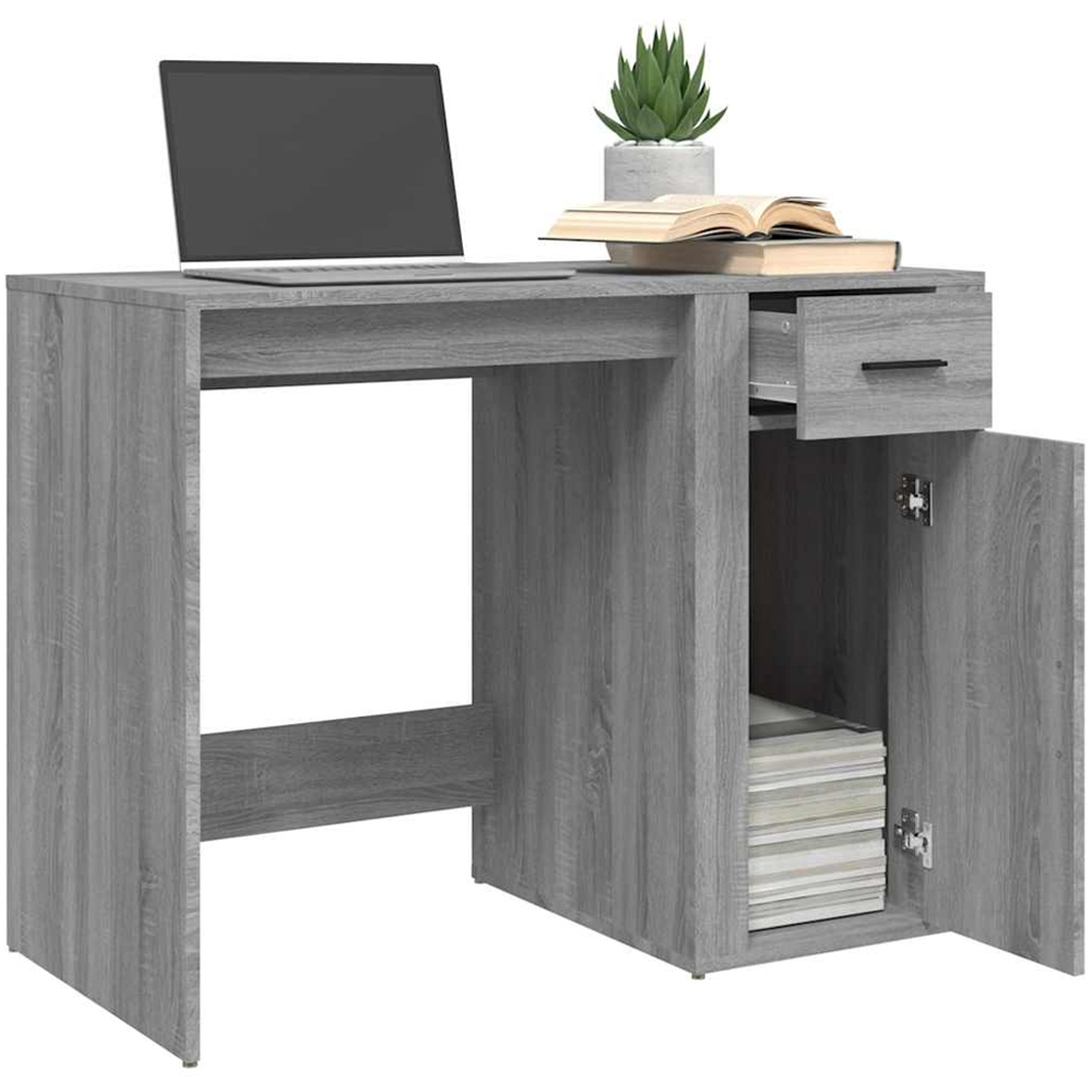 vidaXL Single Door Single Drawer Computer Desk Grey Sonoma Image 4