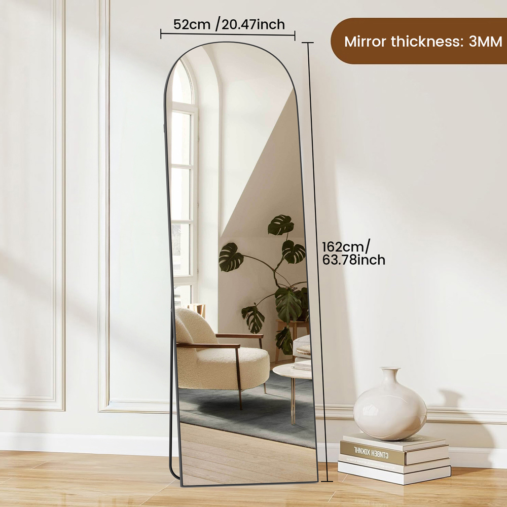 Rattrix Black Aluminium Alloy Frame Arched Full Length Mirror with Stand 162 x 52cm Image 7