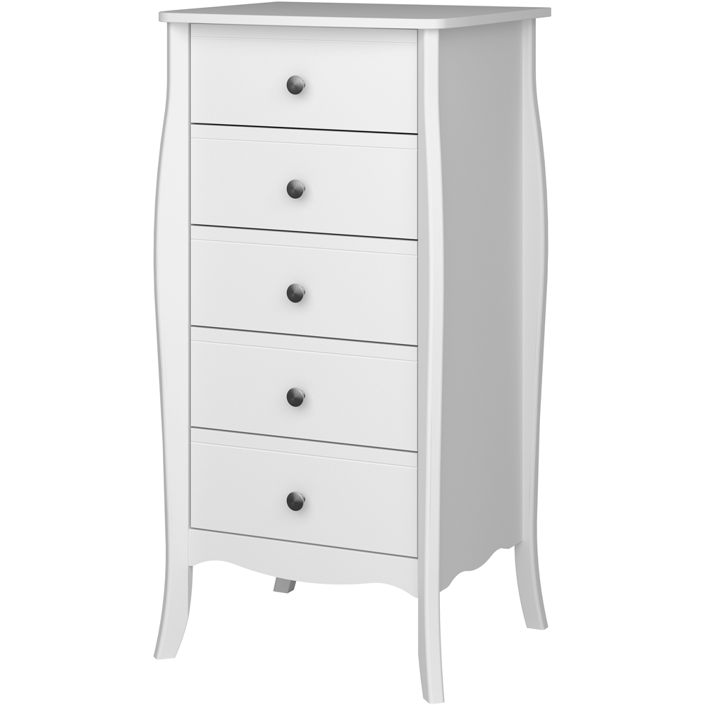 Florence Baroque 5 Drawer White Narrow Chest of Drawers | Wilko