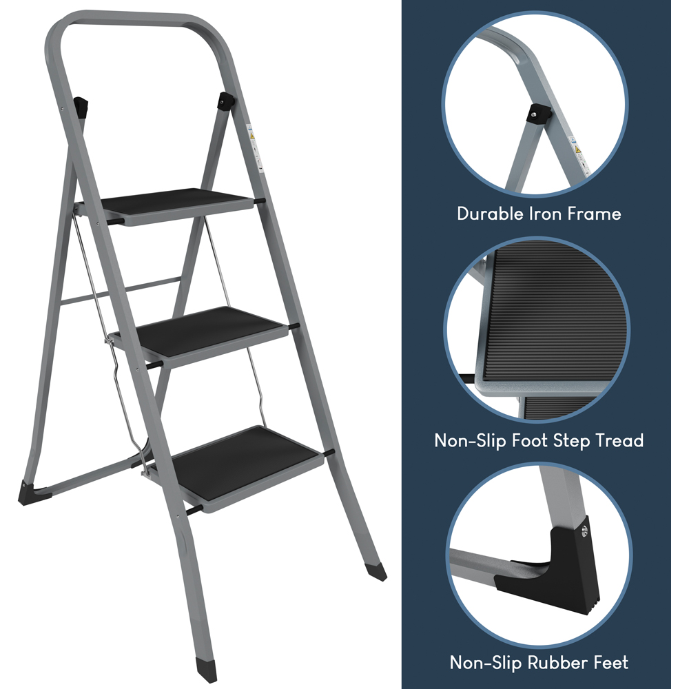 Home Vida 3 Step Grey Ladder with Anti Slip Mat Image 6