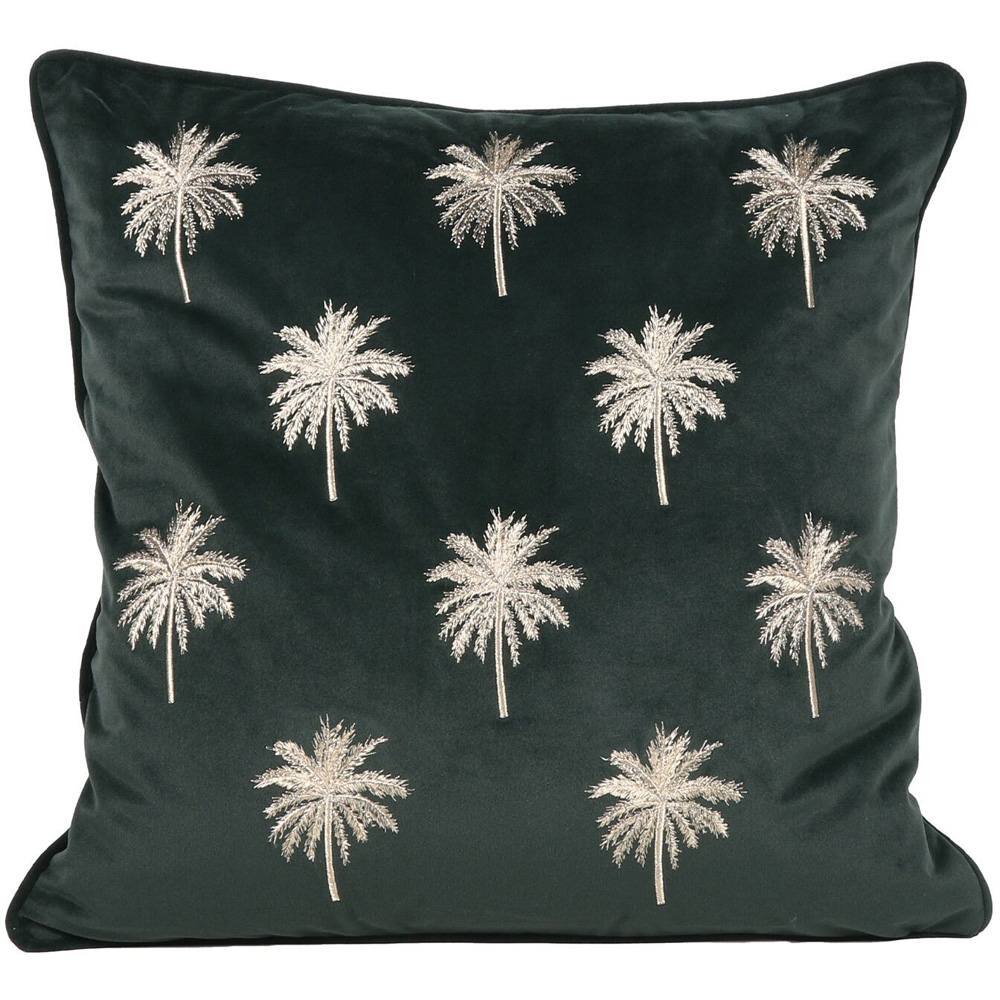Divante Black Palm Embroidered Velvet Cushion 45 x 45cm Image