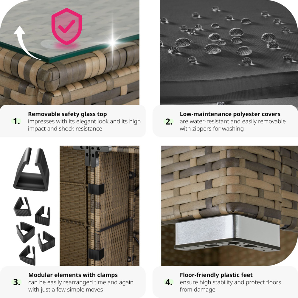 tectake Venice 7 Seater Nature Outdoor Sofa Set Image 5