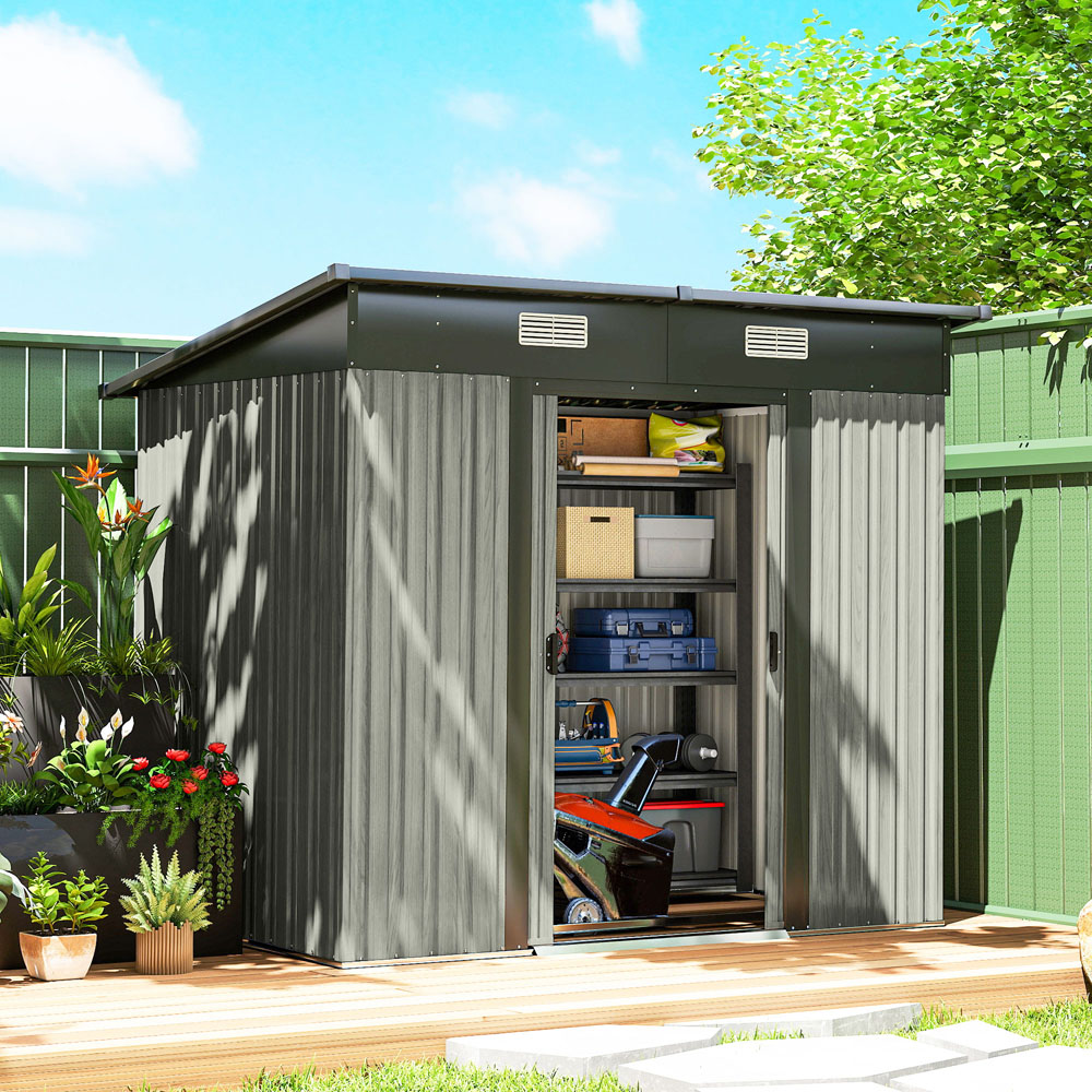 Outsunny 7 x 4ft Light Grey Garden Storage Shed Image 2