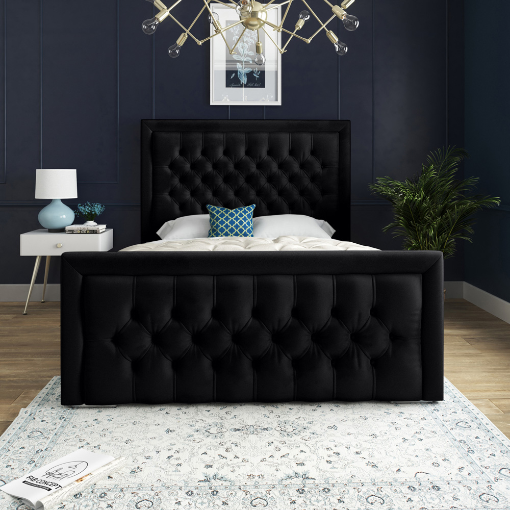 DS Living Kingston King Size Black Soft Velvet Bed Frame Image 3