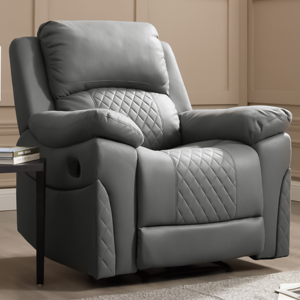 Home Detail Darius Single Seater Grey Air Leather Manual Recliner Sofa Image 1