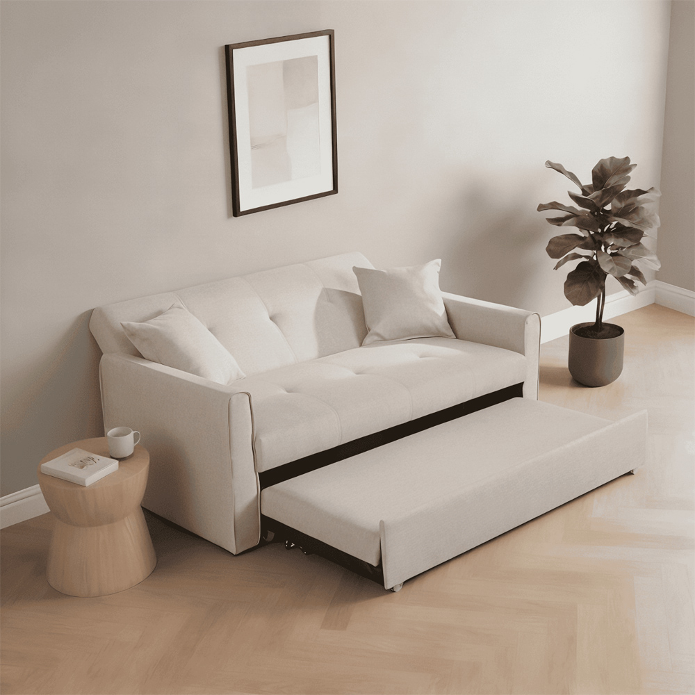 Home Source Charleston 2 Seater Beige Linen Sofa Bed Image 9