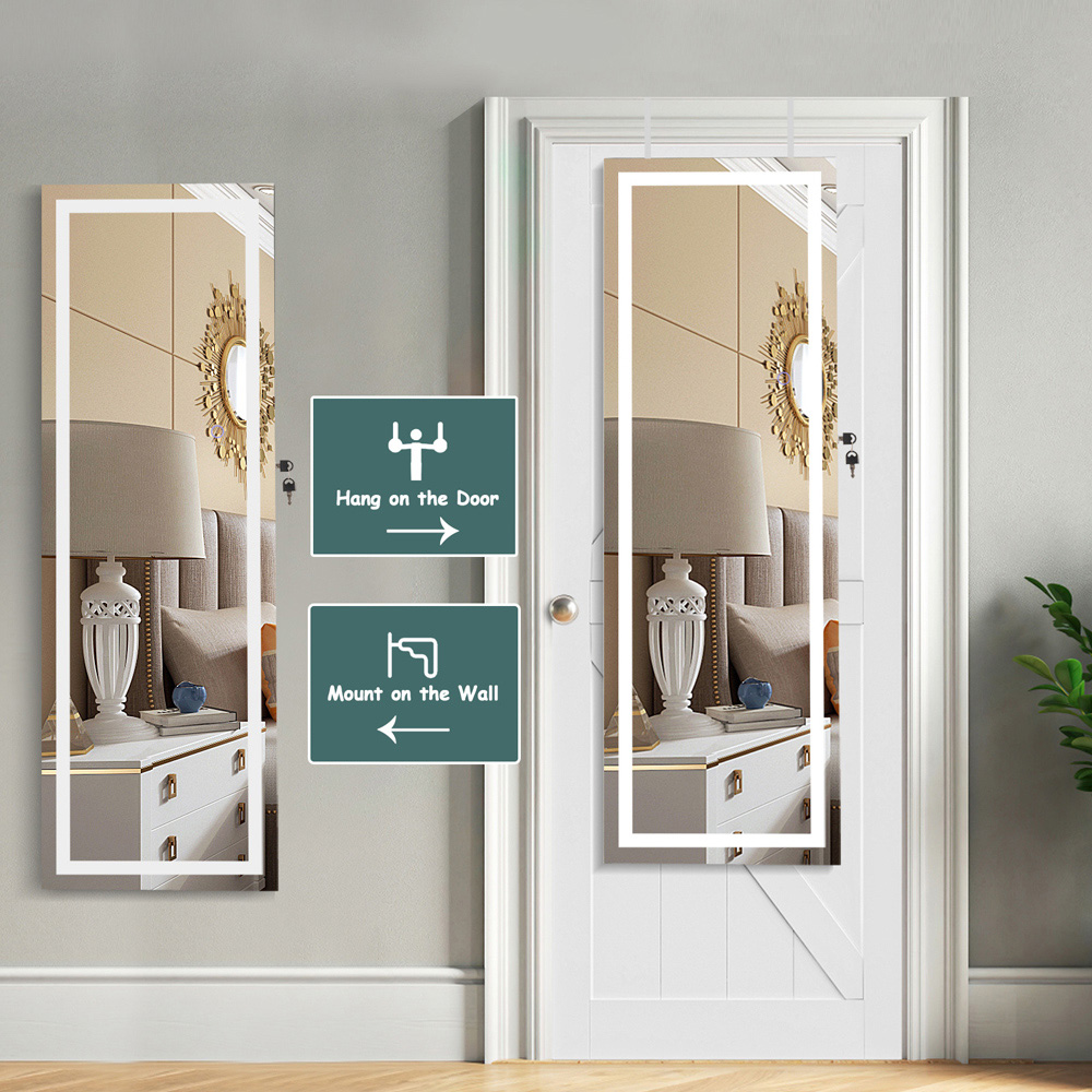 Costway Single Door White LED Mirror Wall Mounted Hanging Jewellery Cabinet Image 5