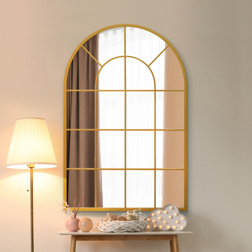 The Arcus Gold Window Metal Leaner Wall Mirror 120 x 80cm Image 2