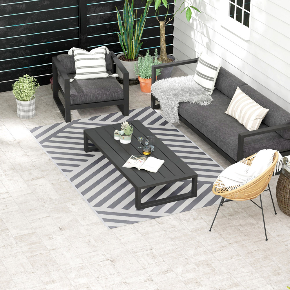 Outsunny Grey and Cream Reversible Outdoor Rug 182 x 274cm Image 2