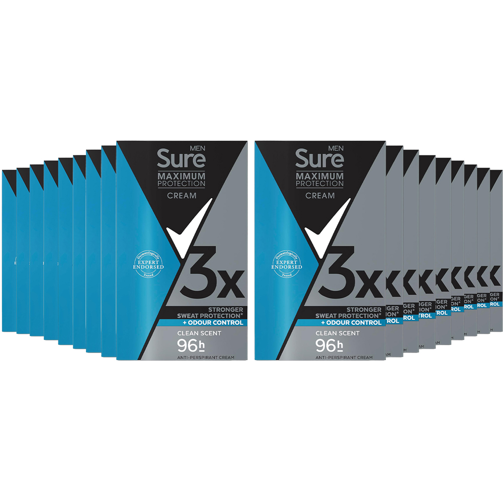 Sure Men Maximum Protection Clean Scent Anti-Perspirant Deodorant Stick 45ml 18 Pack Image 1